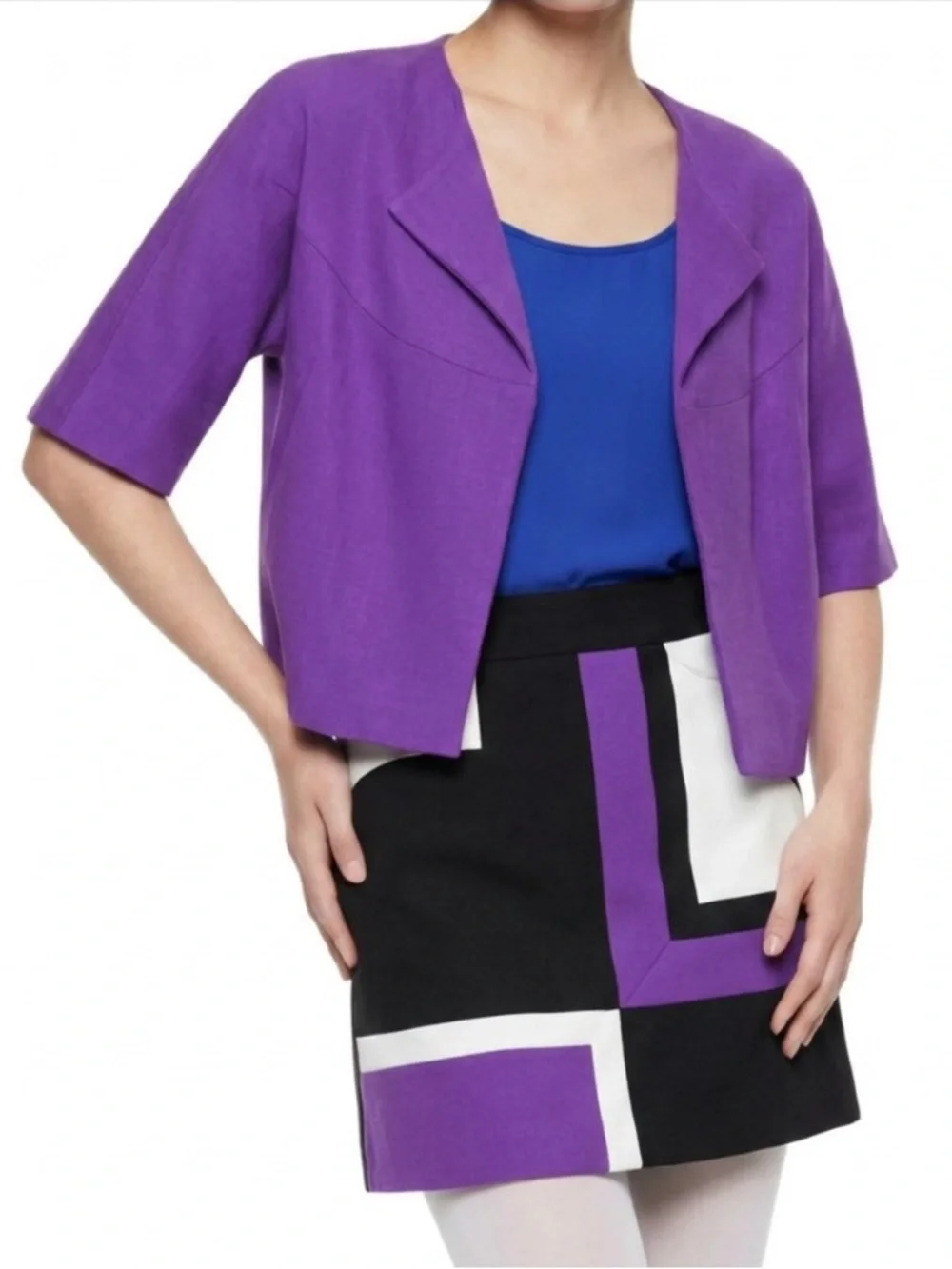 KATE SPADE Micah Short Sleeved Cropped Open Front Jacket with Pockets size 2